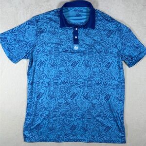 Pins & Aces All Over Print Bud Light Blue Graphic Performance Golf Polo Shirt